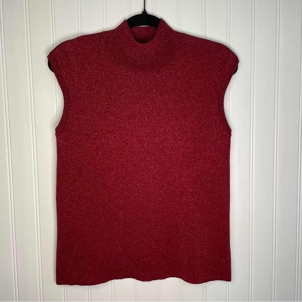 Coldwater Creek Mock Neck Top‎ Metallic Silk Blend Large Red Shimmer Sleeveless